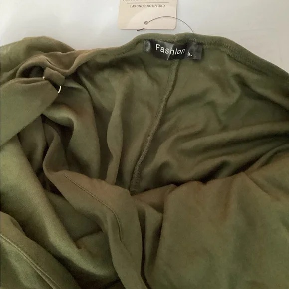 Elegant Sleeveless Ruffle Cocktail Chiffon Olive Mini Dress NWT Size XL - Picture 5 of 5